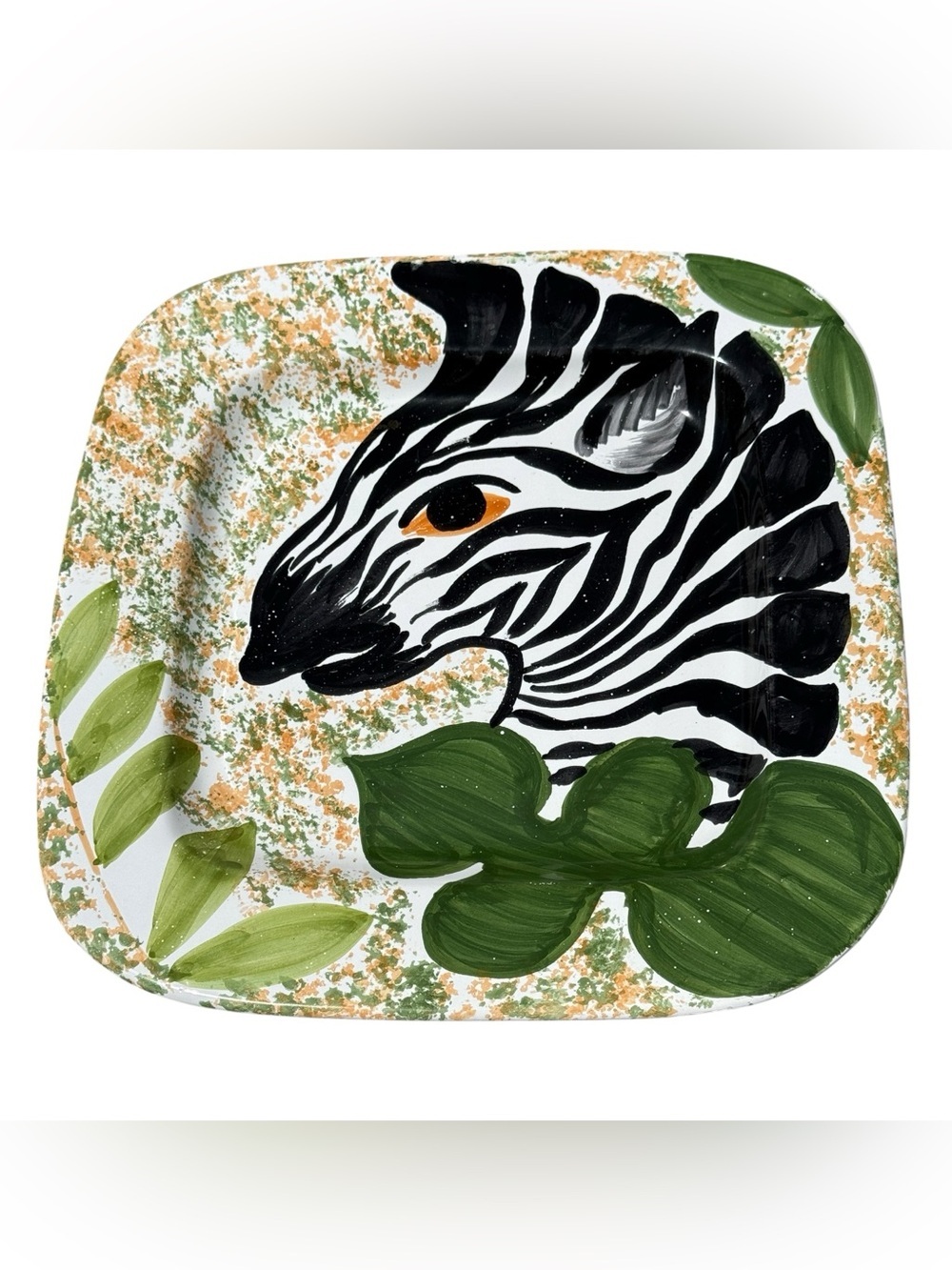 Vintage Bellini Italy Zebra Safari Platter Jungle Animal Print Serving Tray 11”